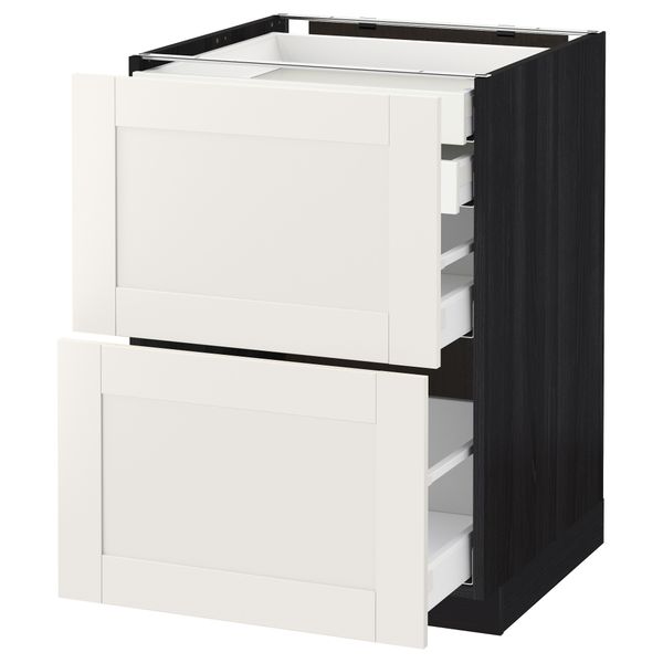 Напольный шкаф 2 фронтальные панели, 2 нижних, 1 средний, 1 высокий ящик МЕТОД / МАКСИМЕРА, черный, Сэведаль белый - схема-чертеж с размерами
