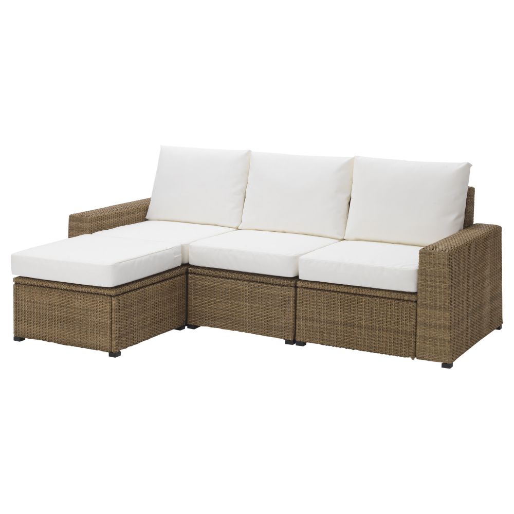 3-местный диван + табурет для ног, садовый СОЛЛЕРОН, коричневый, Кунгсэ белый (223x145x87 см) - фото 1