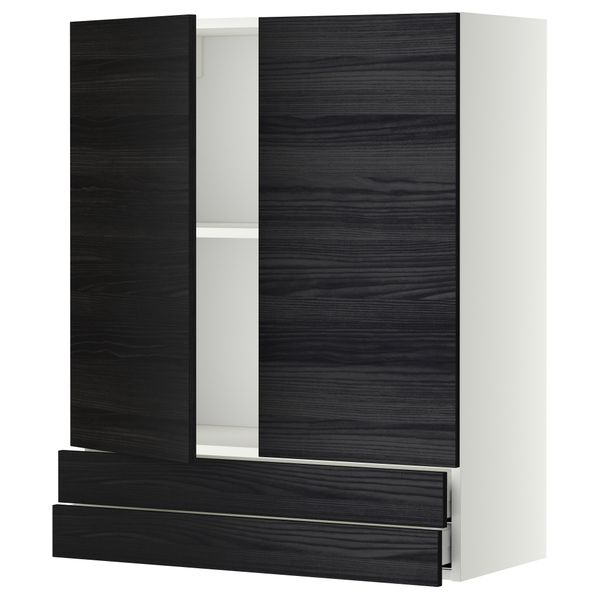 Навесной шкаф, 2 дверцы, 2 ящика МЕТОД / МАКСИМЕРА, белый, Тингсрид черный - фото 1