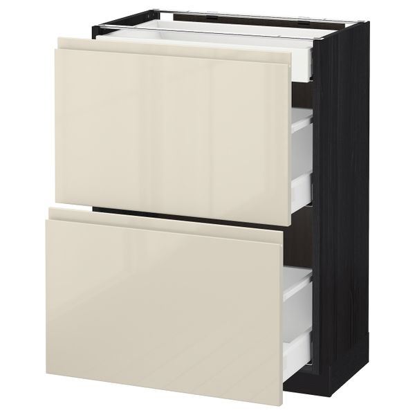Напольный шкаф/2фасада/3ящика, черный, Воксторп глянцевый светло-бежевый 60x37 см IKEA МЕТОД 092.387.43 - схема-чертеж с размерами
