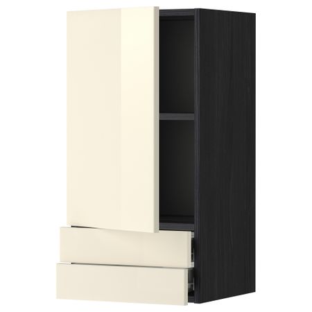 Навесной шкаф с дверцей, 2 ящика МЕТОД / ФОРВАРА, черный, Рингульт кремовый