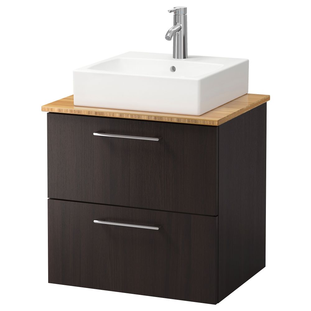 Шк п-раковину/столешн45x45/раковина ГОДМОРГОН/АЛДЕРН / ТОРНВИКЕН, черно-коричневый, бамбук (62x49x72 см) - схема-чертеж с размерами