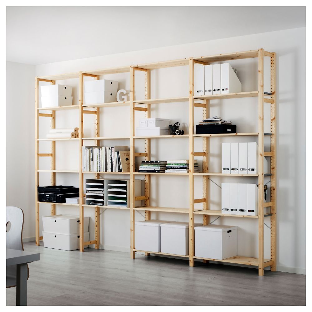 4 секции, полки ИВАР, сосна (344x226 см) - фото 1