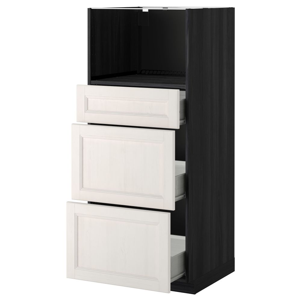 Высокий шкаф для СВЧ с 3 ящиками МЕТОД / ФОРВАРА, черный, Лаксарби белый (60x60x140 см) - фото 1