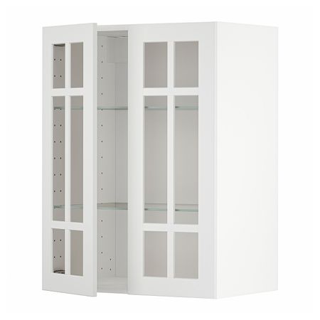 Навесной шкаф/полки/2стеклян двери, белый/Стенсунд белый 60x80 см IKEA METOD МЕТОД 094.466.19