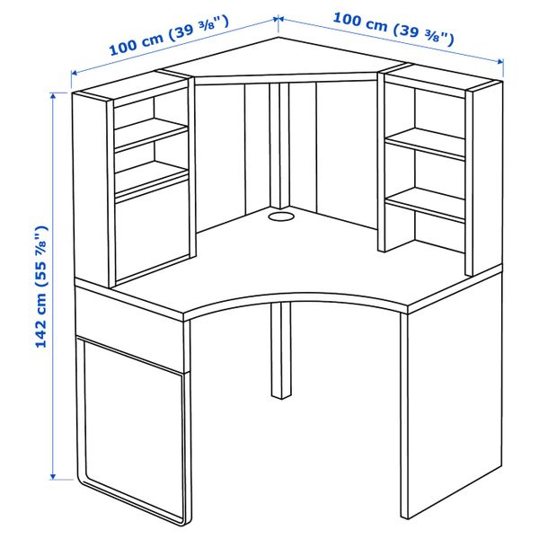 Рабочее место, угловое, белый 100x142 см IKEA MICKE МИККЕ 003.739.24 - фото 3