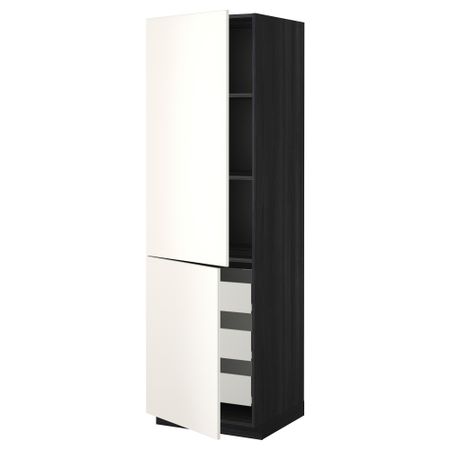 Высокий шкаф + полки, 3 ящика, 2 дверцы МЕТОД / ФОРВАРА, черный, Веддинге белый