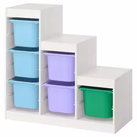 TROFAST Комбинация д/хранения+контейнеры - белый/разноцветный 99x44x94 см