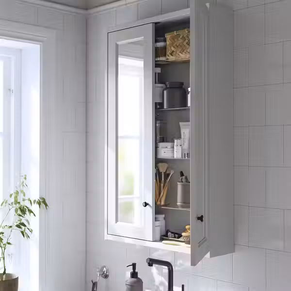 TÄNNFORSEN ТАННФОРСЕН Зеркальный шкаф с дверцами - светло-серый 60x15x95 см - схема-чертеж с размерами