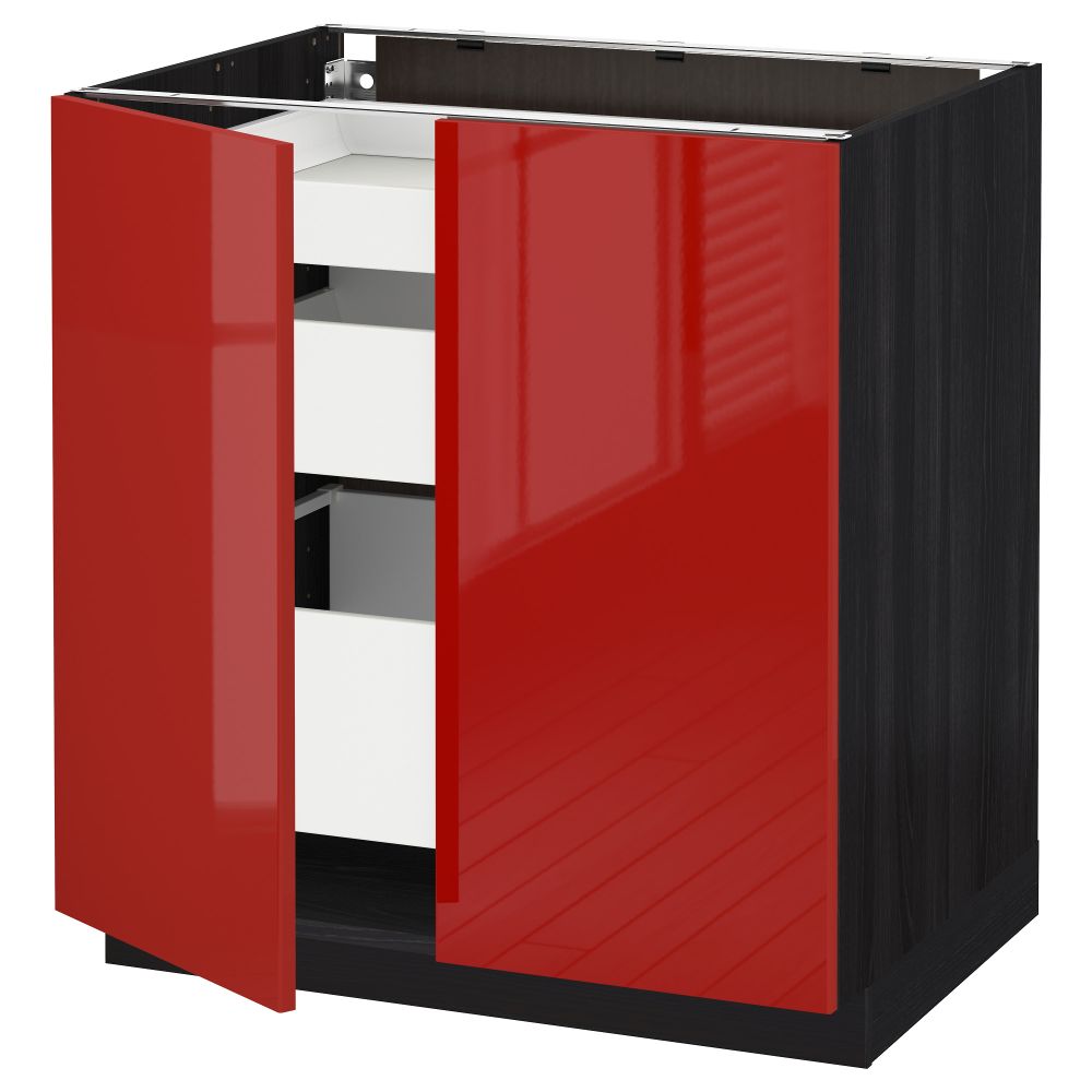 Напольный шкаф с 2 дверцами, 3 ящиками МЕТОД / МАКСИМЕРА, черный, Рингульт красный (80x60 см) - схема-чертеж с размерами