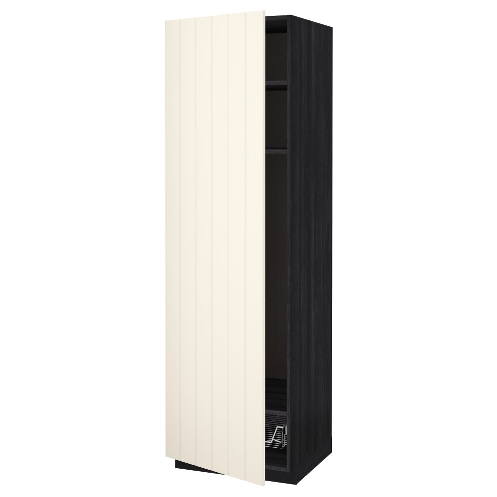 Высокий шкаф с полками, проволочной корзиной МЕТОД, черный, Хитарп белый с оттенком - схема-чертеж с размерами