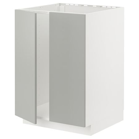 METOD Напольный шкаф для мойки+2 двери - белый/Havstorp светло-серый 60x60 см