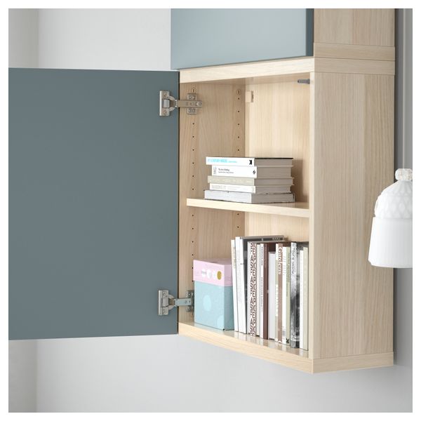 Навесной шкаф с 2 дверями БЕСТО, под беленый дуб, Вальвикен серо-бирюзовый (60x20x128 см) - схема-чертеж с размерами