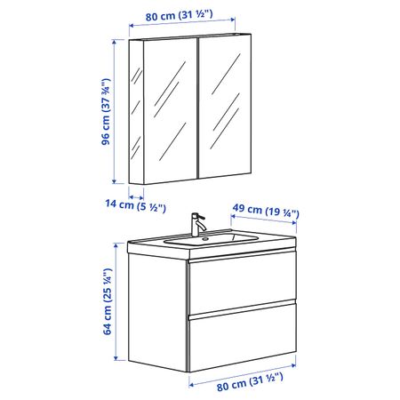 Комплект мебели для ванной, 4 предм., под беленый дуб/ДАЛЬШЕР смеситель 83 см IKEA GODMORGON ГОДМОРГОН / ODENSVIK ОДЕНСВИК