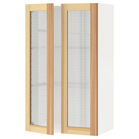 Навесной шкаф с полками, 2 стекло дв, белый/Торхэмн ясень 60x100 см IKEA METOD МЕТОД 792.259.35