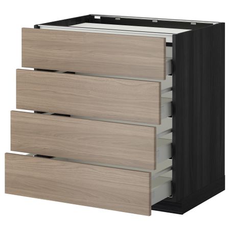 Напольный шкаф, 4 фронтальных панели, 4 ящика МЕТОД / МАКСИМЕРА, черный, Брокхульт светло-серый