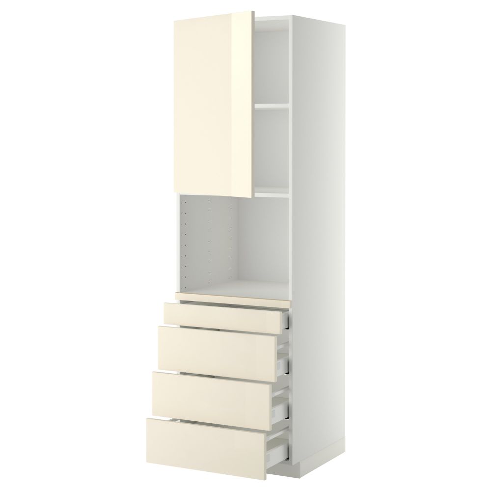 Высокий шкаф для комбинированния СВЧ, 4 ящика МЕТОД / МАКСИМЕРА, белый, Рингульт кремовый - схема-чертеж с размерами