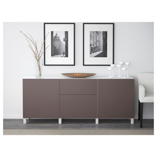 Комбинация для хранения с ящиками БЕСТО, белый, Вальвикен темно-коричневый (180x40x74 см) - фото 2