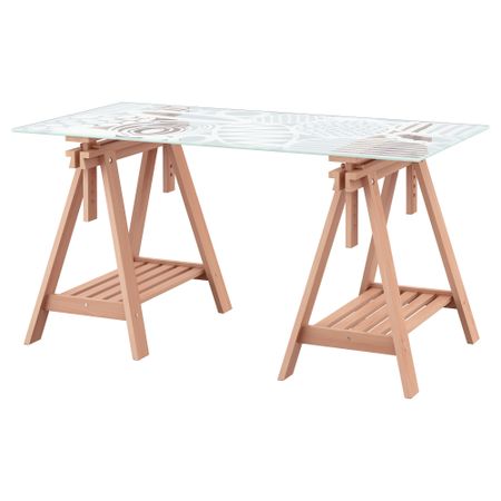 Стол ГЛАСХОЛЬМ / ФИНВАРД, стекло, орнамент бук (148x73 см)