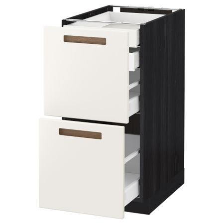 Напольный шкаф 2 фронтальные панели, 2 нижних, 1 средний, 1 высокий ящик МЕТОД / МАКСИМЕРА, черный, Мэрста белый
