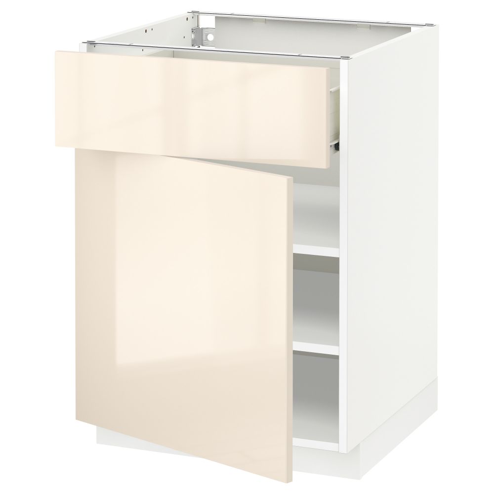 Напольный шкаф с ящиком, дверью МЕТОД / ФОРВАРА, белый, Рингульт кремовый - схема-чертеж с размерами