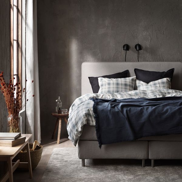 Пододеяльник и наволочка, серый/синий 150x200/50x70 см IKEA NORDRUTA НОРДРУТА 104.095.26 - фото 2