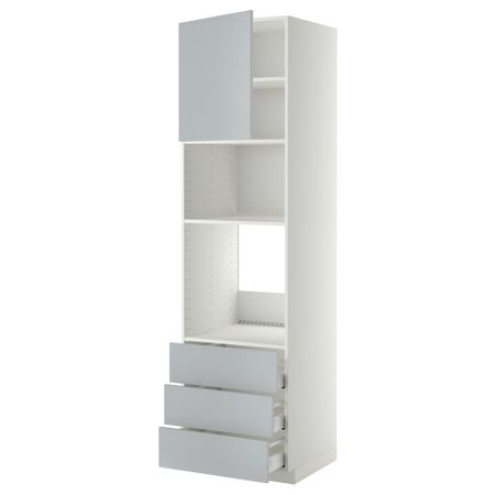 Высокий шкаф для духовки/СВЧ дверца, 3 ящика МЕТОД / МАКСИМЕРА, белый, Веддинге серый