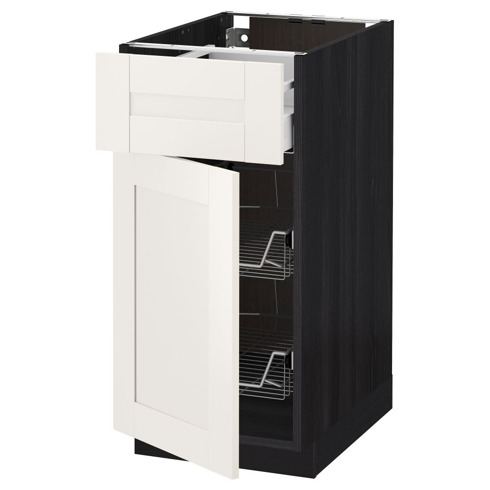 Напольный шкаф с проволочной корзиной, ящиком, дверью МЕТОД / МАКСИМЕРА, черный, Сэведаль белый - схема-чертеж с размерами