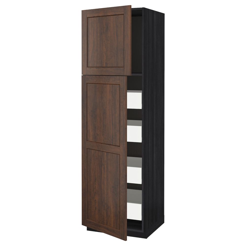 Высокий шкаф/2дверцы/4ящика, черный/Эдсерум коричневый 60x60x200 см IKEA МЕТОД / ФОРВАРА 893.660.86 - схема-чертеж с размерами