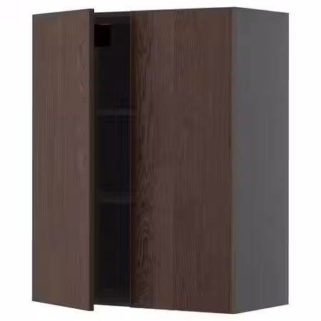 METOD Навесной шкаф с полками/2дверцы - черно-серый/Sinarp коричневый 80x100 см