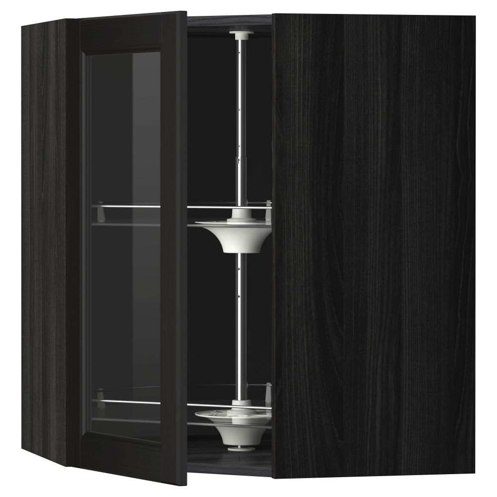 Угловой навесной шкаф с вращающающейся секцией, стеклянными дверцами МЕТОД, черный, Лаксарби черно-коричневый - схема-чертеж с размерами