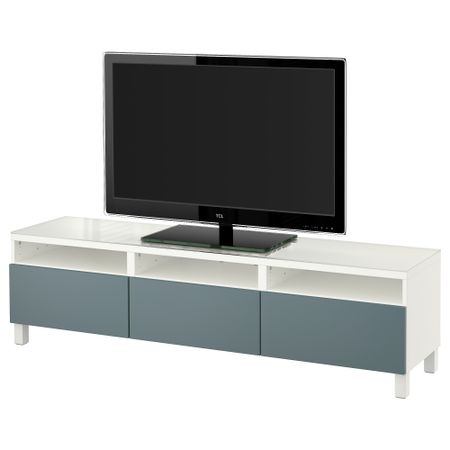 Тумба для ТВ с ящиками БЕСТО, белый, Вальвикен серо-бирюзовый (180x40x48 см)