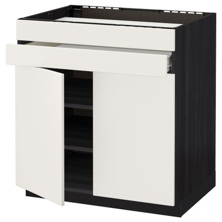 Напольный шкаф для варочной панели, 2 ящика, 2 фасада, 1 ящик МЕТОД / ФОРВАРА, черный, Веддинге белый (80x60 см)