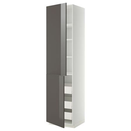 Высокий шкаф + полки, 3 ящика, 2 дверцы МЕТОД / МАКСИМЕРА, белый, Рингульт серый
