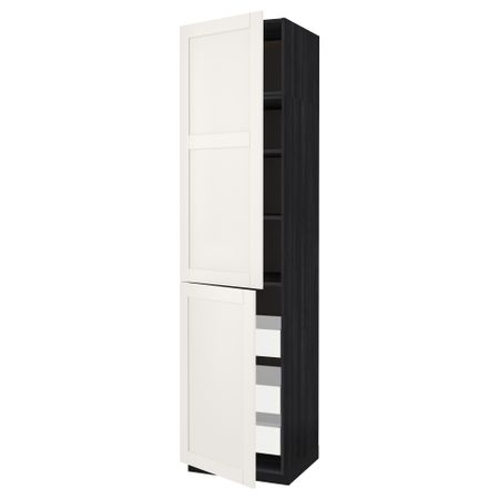 Высокий шкаф + полки, 3 ящика, 2 дверцы МЕТОД / МАКСИМЕРА, черный, Сэведаль белый