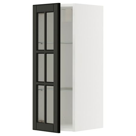 METOD Навесной шкаф/полки/стеклян дверца - белый/Bodbyn чёрный 30x80 см