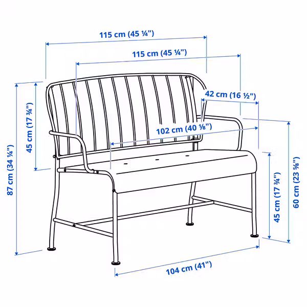 LÄCKÖ 2-местный диван,садовый - серый - схема-чертеж с размерами
