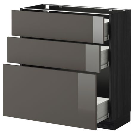 Напольный шкаф с 3 ящиками МЕТОД / ФОРВАРА, черный, Рингульт серый
