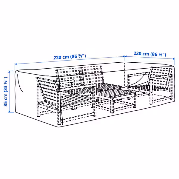 TOSTERÖ Чехол для садовой мебели - диван/чёрный 220x220 см - схема-чертеж с размерами