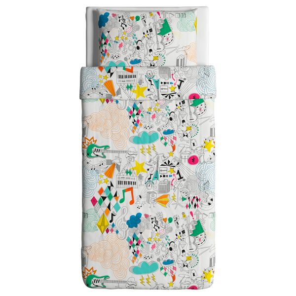 Пододеяльник и 1 наволочка СИЛЬВЕРОГА, белый, разноцветный (150x200/50x70 см) - схема-чертеж с размерами