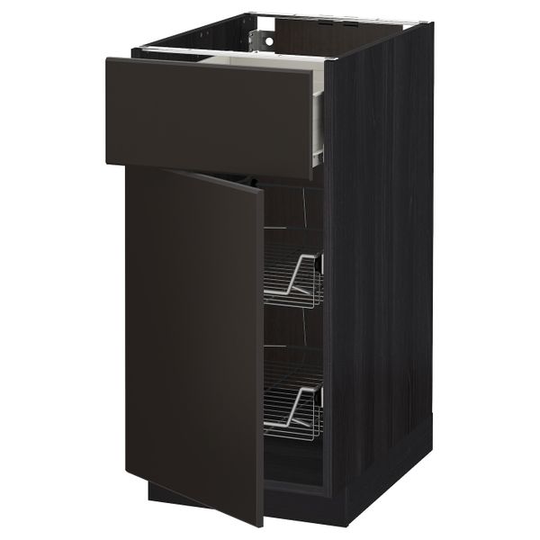 Напольный шкаф с проволочной корзиной/ящ/дверью, черный/Кунгсбакка антрацит 40x60 см IKEA МЕТОД / ФОРВАРА 692.204.53 - фото 1
