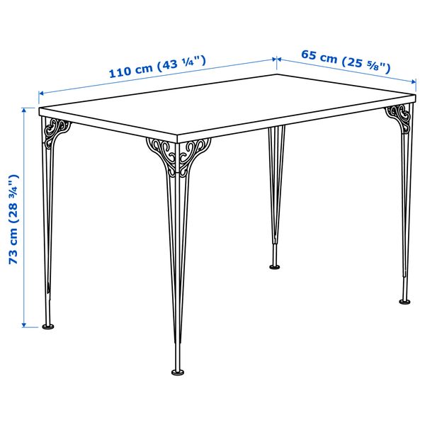 Письменный стол ФАЛЬКХОЙДЕН, белый (110x65 см) - схема-чертеж с размерами