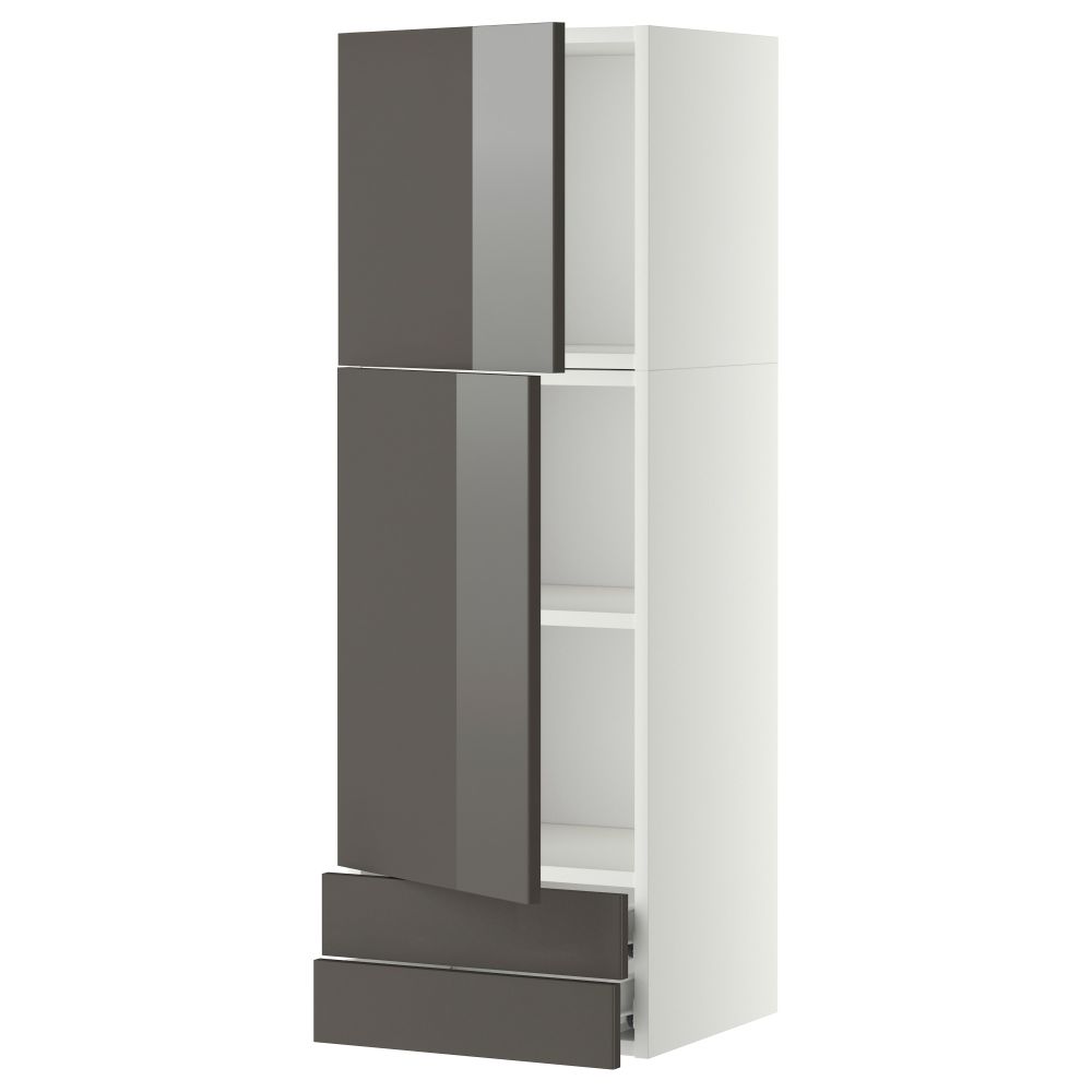 Навесной шкаф, 2 дверцы, 2 ящика МЕТОД / ФОРВАРА, белый, Рингульт серый - фото 1