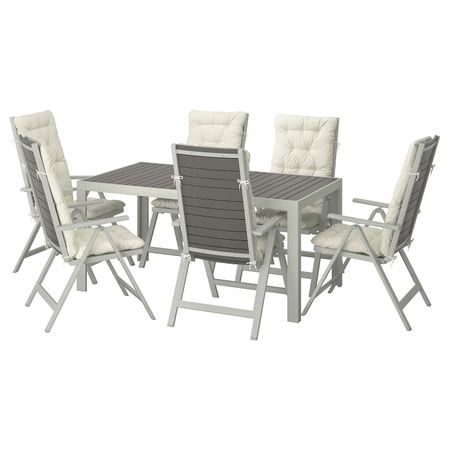Стол+6кресел,д/сада, темно-серый/Куддарна бежевый 156x90 см IKEA SJÄLLAND ШЭЛЛАНД 492.918.61