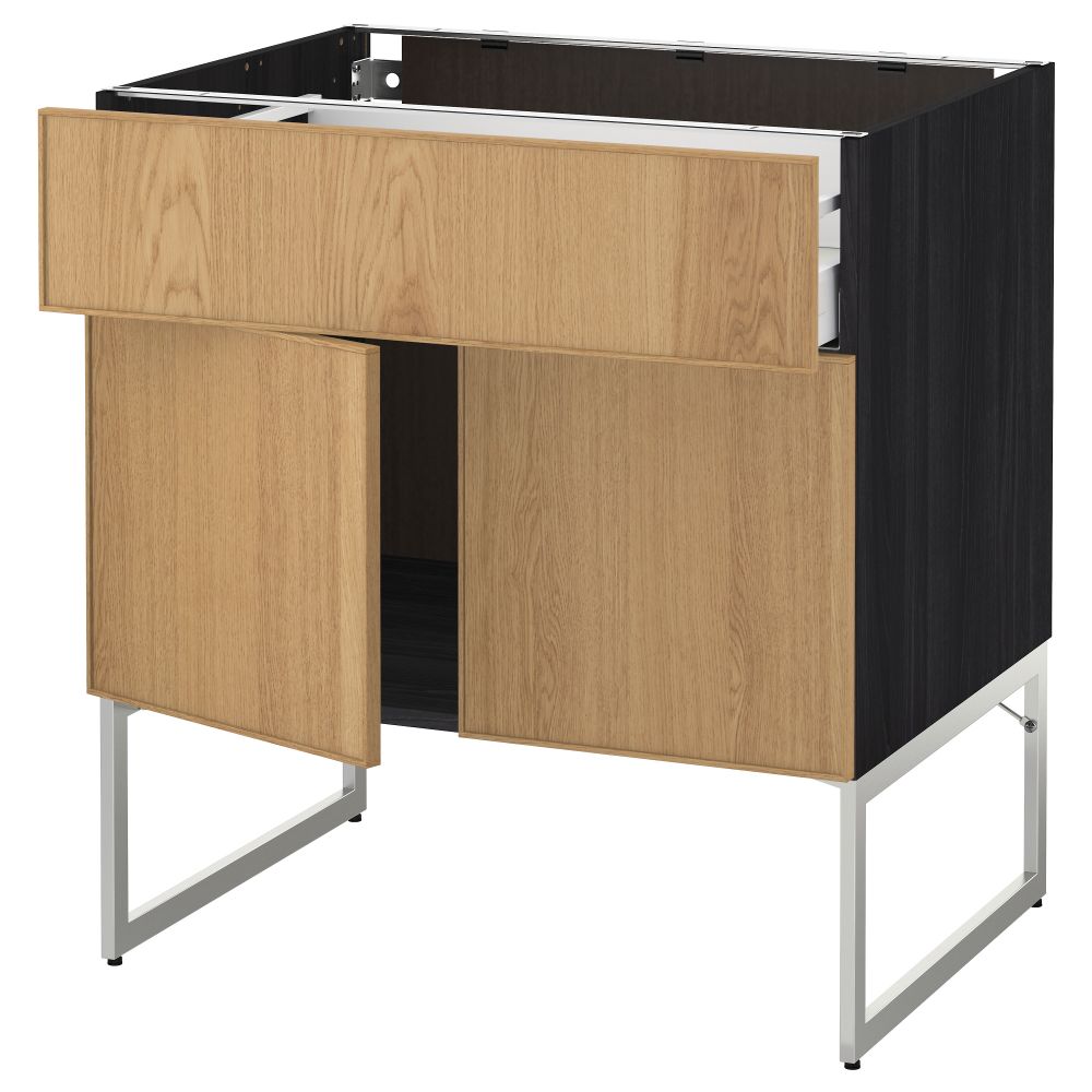 Напольный шкаф, полки, ящик, 2 двери МЕТОД / МАКСИМЕРА, черный, Экестад дуб - схема-чертеж с размерами