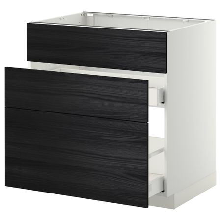 Напольный шкаф под мойку + 3 фронтальных панели, 2 ящика МЕТОД / МАКСИМЕРА, белый, Тингсрид черный