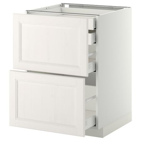 Напольный шкаф 2 фронтальные панели, 2 нижних, 1 средний, 1 высокий ящик МЕТОД / МАКСИМЕРА, белый, Лаксарби белый