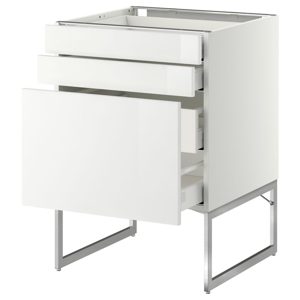 Напольный шкаф 3 фронтальных панели, 2 нижних, 2 средних ящика МЕТОД / МАКСИМЕРА, белый, Рингульт белый - схема-чертеж с размерами