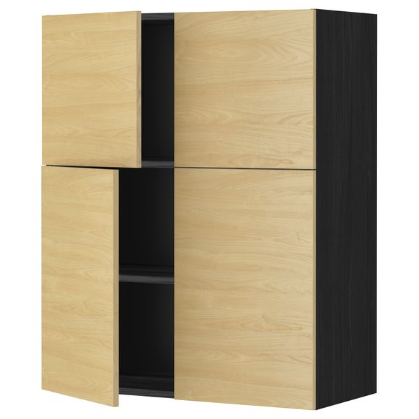 Навесной шкаф с полками, 4 дверцы МЕТОД, черный, Тингсрид береза (80x100 см) - схема-чертеж с размерами