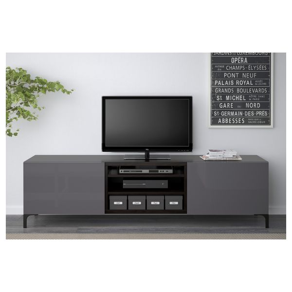 Тумба для ТВ с ящиками БЕСТО, черно-коричневый, Сельсвикен глянцевый/серый (180x40x48 см) - фото 2